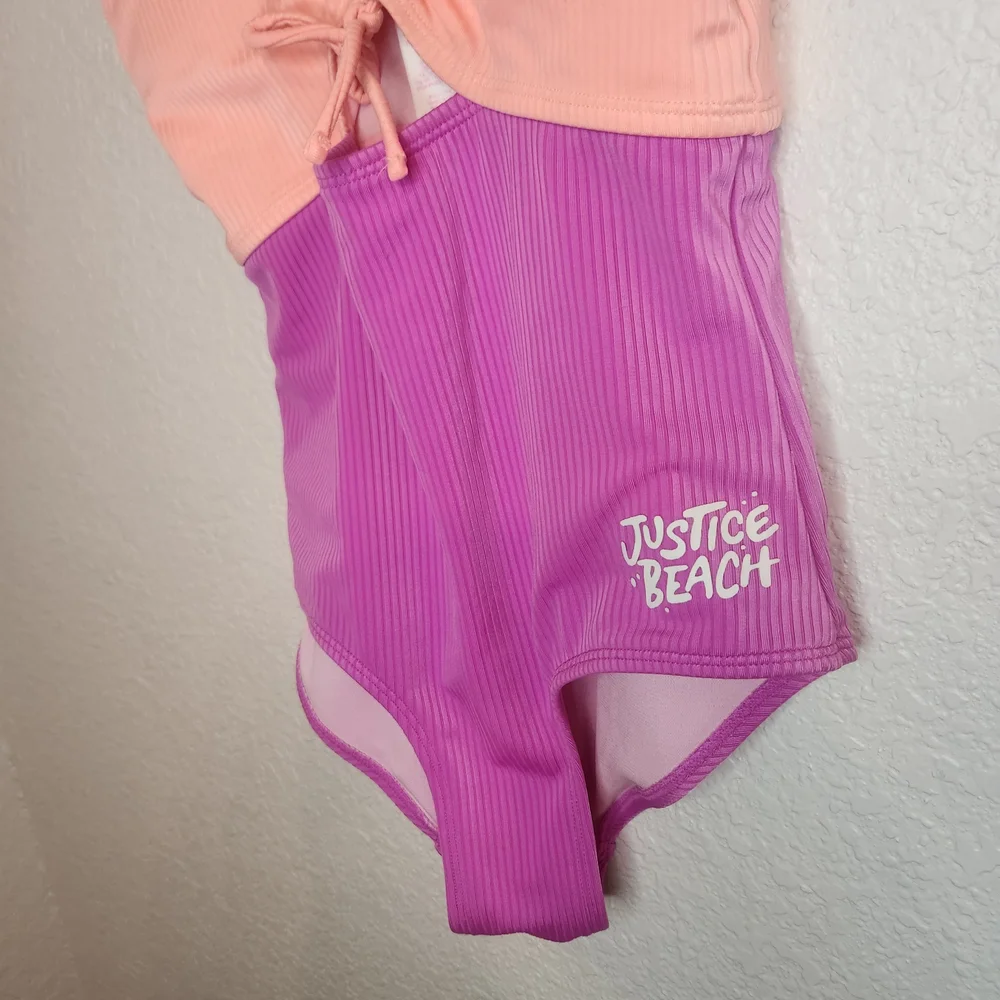 Justice Beach Two-Tone Peach and Purple One-Piece Swimsuit youth L 12 14